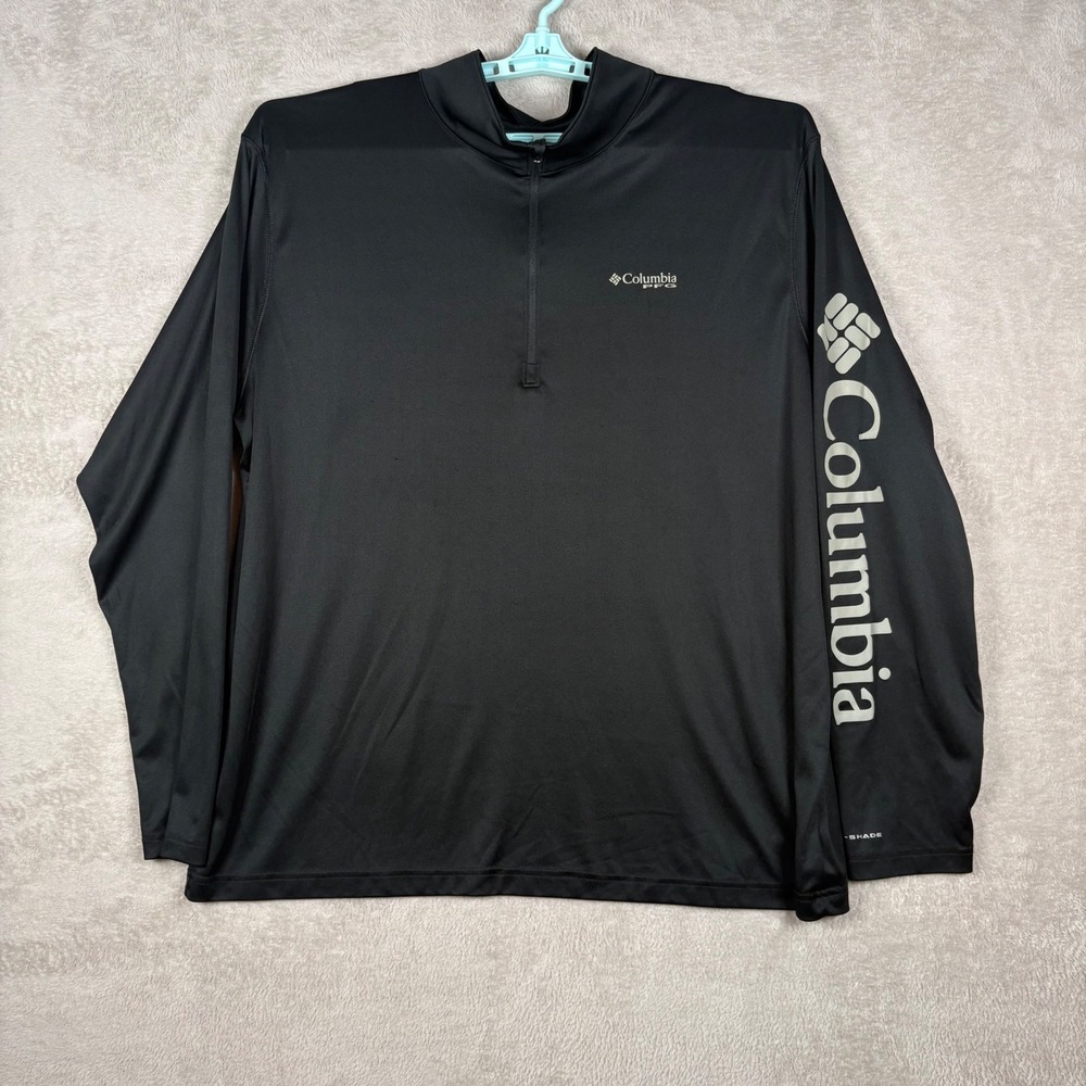 Columbia PFG Deep Waters Pullover Mens XXL Black Quarter Zip Omni-Shade Fishing